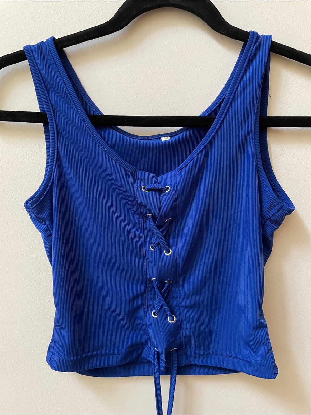 Blue Lace-Up Ribbed Tank Top - Picture 2 of 5